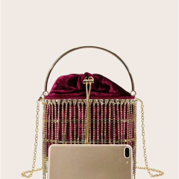 Tassel & Rhinestone Drawstring Bucket Bag - Picture 3 of 7